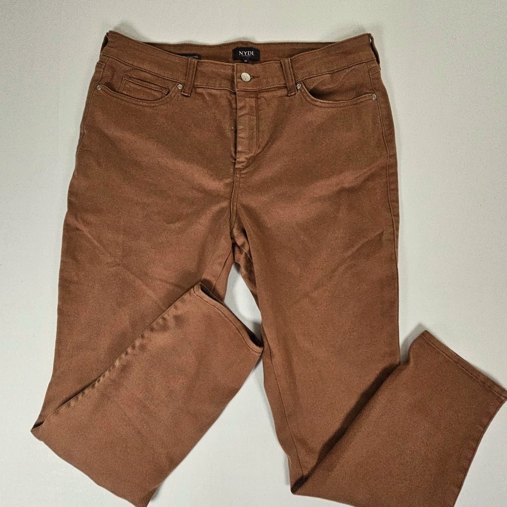 NYDJ Ami Skinny Legging Gingerbread Brown Lift Tuck High Rise Jeans Womens 16